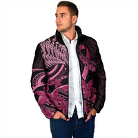 Aotearoa Maori Padded Jacket Pink Fern Ribbons on Black - Polynesian Pride