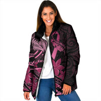 Aotearoa Maori Padded Jacket Pink Fern Ribbons on Black - Polynesian Pride
