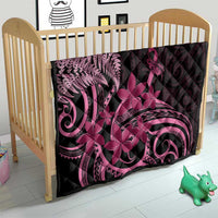 Aotearoa Maori Quilt Pink Fern Ribbons on Black - Polynesian Pride