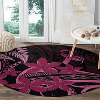 Aotearoa Maori Round Carpet Pink Fern Ribbons on Black - Polynesian Pride