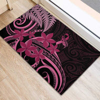 Aotearoa Maori Rubber Doormat Pink Fern Ribbons on Black - Polynesian Pride