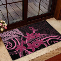 Aotearoa Maori Rubber Doormat Pink Fern Ribbons on Black - Polynesian Pride