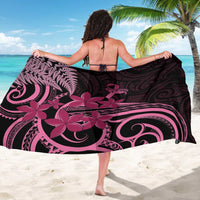 Aotearoa Maori Sarong Pink Fern Ribbons on Black - Polynesian Pride
