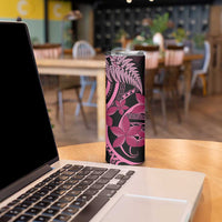 Aotearoa Maori Skinny Tumbler Pink Fern Ribbons on Black - Polynesian Pride