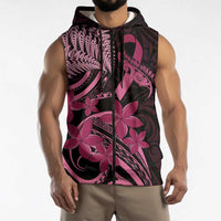 Aotearoa Maori Sleeveless Zip Hoodie Pink Fern Ribbons on Black LT7 - Polynesian Pride