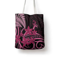 Aotearoa Maori Tote Bag Pink Fern Ribbons on Black - Polynesian Pride
