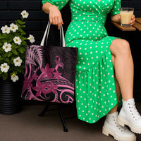 Aotearoa Maori Tote Bag Pink Fern Ribbons on Black - Polynesian Pride