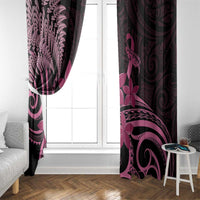 Aotearoa Maori Window Curtain Pink Fern Ribbons on Black - Polynesian Pride