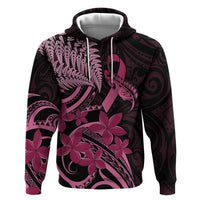Aotearoa Maori Zip Hoodie Pink Fern Ribbons on Black - Polynesian Pride
