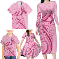 Aotearoa Maori Family Matching Long Sleeve Bodycon Dress and Hawaiian Shirt Pink Fern Ribbons - Polynesian Pride