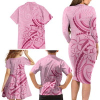 Aotearoa Maori Family Matching Long Sleeve Bodycon Dress and Hawaiian Shirt Pink Fern Ribbons - Polynesian Pride