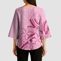 Aotearoa Maori Kimono Sleeve Blouse Pink Fern Ribbons - Polynesian Pride