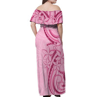 Aotearoa Maori Off Shoulder Maxi Dress Pink Fern Ribbons - Polynesian Pride