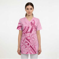 Aotearoa Maori Scrub Top Pink Fern Ribbons - Polynesian Pride
