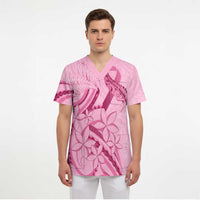 Aotearoa Maori Scrub Top Pink Fern Ribbons - Polynesian Pride
