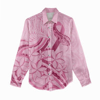 Aotearoa Maori Women Casual Shirt Pink Fern Ribbons - Polynesian Pride