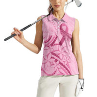 Aotearoa Maori Women Sleeveless Polo Shirt Pink Fern Ribbons - Polynesian Pride