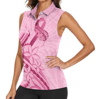 Aotearoa Maori Women Sleeveless Polo Shirt Pink Fern Ribbons - Polynesian Pride