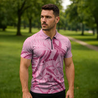 Aotearoa Maori Zipper Polo Shirt Pink Fern Ribbons - Polynesian Pride