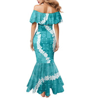 Hawaii Aloha Mermaid Dress Teal Quilt Patch Work Mix Plumeria Lei