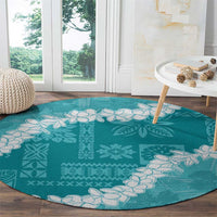 Hawaii Aloha Round Carpet Teal Quilt Patch Work Mix Plumeria Lei