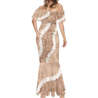 Hawaii Aloha Mermaid Dress Beige Quilt Patch Work Mix Plumeria Lei