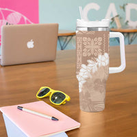 Hawaii Aloha Tumbler With Handle Beige Quilt Patch Work Mix Plumeria Lei