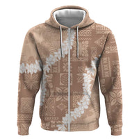 Hawaii Aloha Zip Hoodie Beige Quilt Patch Work Mix Plumeria Lei