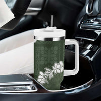 Hawaii Aloha Tumbler With Handle Sage Quilt Patch Work Mix Plumeria Lei