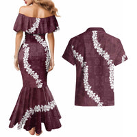 Hawaii Aloha Couples Matching Mermaid Dress and Hawaiian Shirt Champange Quilt Patch Work Mix Plumeria Lei