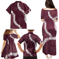 Hawaii Aloha Family Matching Puletasi and Hawaiian Shirt Champange Quilt Patch Work Mix Plumeria Lei