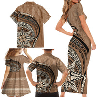 Tonga Ngatu Family Matching Short Sleeve Bodycon Dress and Hawaiian Shirt Tokelau Classic Motifs LT7 - Polynesian Pride