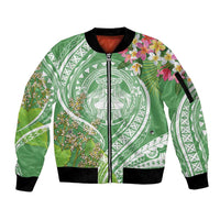 Aloha Molokai Island Sleeve Zip Bomber Jacket Hawaii Pua Kukui LT7 Unisex Green - Polynesian Pride