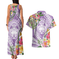 Aloha Hawaii Kauai Couples Matching Tank Maxi Dress and Hawaiian Shirt Frangipani Mix Mokihana Lei
