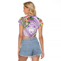 Aloha Hawaii Kauai Raglan Cropped T Shirt Frangipani Mix Mokihana Lei