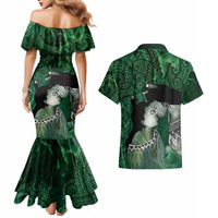New Zealand Aroha Koe Mama Couples Matching Mermaid Dress and Hawaiian Shirt Maori Hongi - Pounamu