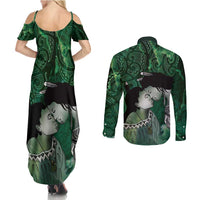 New Zealand Aroha Koe Mama Couples Matching Summer Maxi Dress and Long Sleeve Button Shirt Maori Hongi - Pounamu