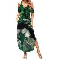 New Zealand Aroha Koe Mama Family Matching Summer Maxi Dress and Hawaiian Shirt Maori Hongi - Pounamu