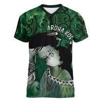 New Zealand Aroha Koe Mama Women V-Neck T-Shirt Maori Hongi - Pounamu