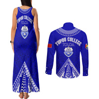 Personalised Tupou College Toloa Couples Matching Tank Maxi Dress and Long Sleeve Button Shirts Tongan Kupesi - Special LT7 - Polynesian Pride