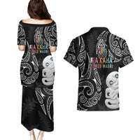 Kia Hara Te reo Maori Couples Matching Puletasi and Hawaiian Shirt Manaia Moko Pattern