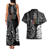 Kia Hara Te reo Maori Couples Matching Tank Maxi Dress and Hawaiian Shirt Manaia Moko Pattern