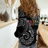 Kia Hara Te reo Maori Women Casual Shirt Manaia Moko Pattern