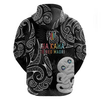 Kia Hara Te reo Maori Zip Hoodie Manaia Moko Pattern