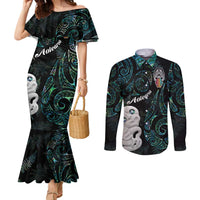 Kia Hara Te reo Maori Couples Matching Mermaid Dress and Long Sleeve Button Shirt Manaia Moko Mix Paua Shell