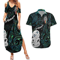 Kia Hara Te reo Maori Couples Matching Summer Maxi Dress and Hawaiian Shirt Manaia Moko Mix Paua Shell