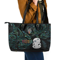 Kia Hara Te reo Maori Leather Tote Bag Manaia Moko Mix Paua Shell