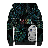 Kia Hara Te reo Maori Sherpa Hoodie Manaia Moko Mix Paua Shell