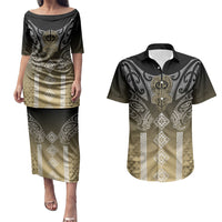 Aotearoa Maori Iwi Heritage Couples Matching Puletasi and Hawaiian Shirt Waikato Tainui Parauri LT7 Earth Gold - Polynesian Pride