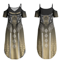 Aotearoa Maori Iwi Heritage Couples Matching Summer Maxi Dress and Long Sleeve Button Shirt Waikato Tainui Parauri LT7 - Polynesian Pride